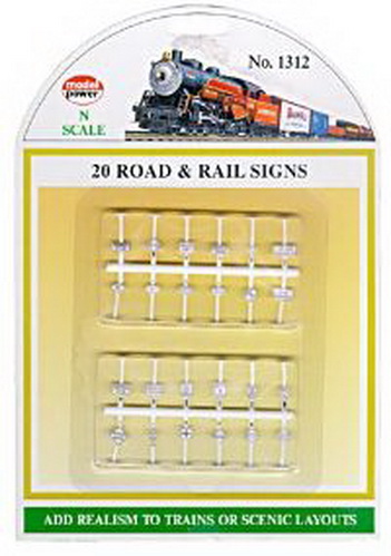 Model Power 1312  Набор из 20 дорожных и железнодорожных знаков  N ― Zugmodell -- Модели железных дорог ведущих фирм: Piko, Roco, Noch, Vollmer, Faller, Auhagen, Trix, Tillig, Busch