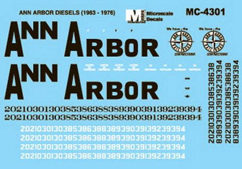 Microscale MC-4301  Декаль для тепловозов Ann Arbor (1963-1976)   H0 ― Zugmodell -- Модели железных дорог ведущих фирм: Piko, Roco, Noch, Vollmer, Faller, Auhagen, Trix, Tillig, Busch
